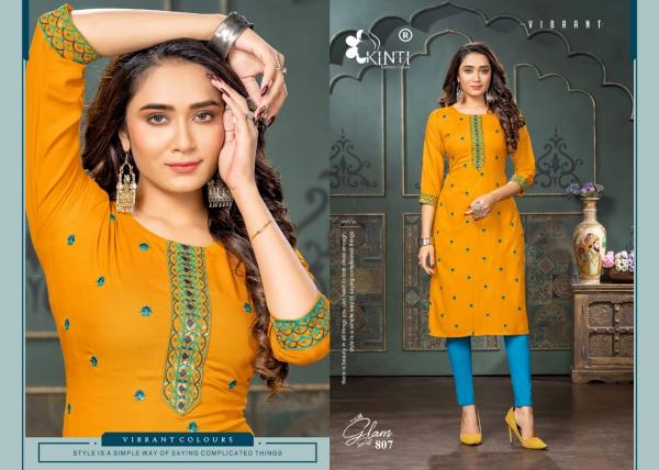 Kinti Glam Girl 8 Rayon Embroidery Straight Cut Kurti Collection